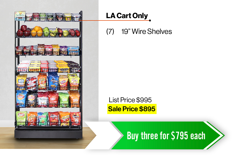 Custom Micro Market Fixtures and Convenience Store retail displays complete with adjustable product dividers and product pushers. These display systems load from the back to control your expiration dates.
