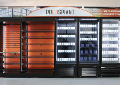 Magnetic header cooler display for Prospiant greenhouse facility, great for micro markets, vending machines, and AI coolers