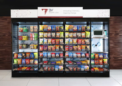 Magnetic header snack display for 3V Sigma USA breakroom, great for micro markets, vending machines, and AI coolers