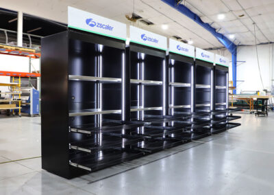 Magnetic header retail display for Zscaler warehouse installation, great for micro markets, vending machines, and AI coolers