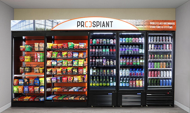 Magnetic header system installed on a micro market display with custom branded graphics